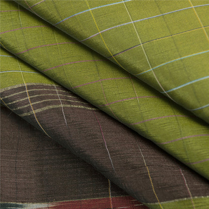 Sanskriti Vintage Saree 10% Pure Silk Green Patan Patola Peacock Handwoven Ikat Saree Sari 5 Yard Craft Fabric For Upcycled Sarongs,