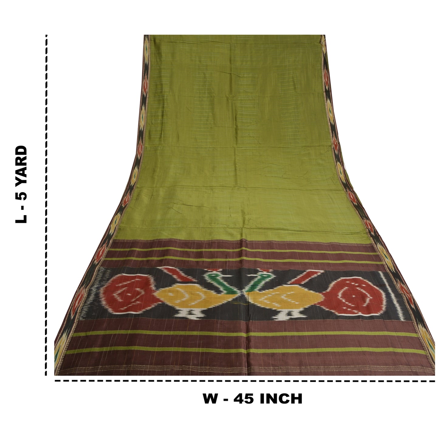 Sanskriti Vintage Saree 10% Pure Silk Green Patan Patola Peacock Handwoven Ikat Saree Sari 5 Yard Craft Fabric For Upcycled Sarongs,