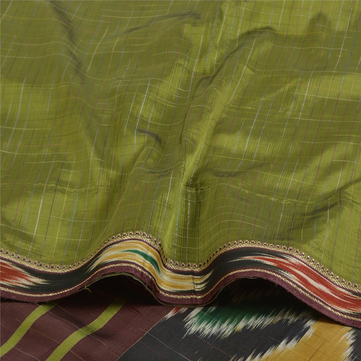 Sanskriti Vintage Saree 10% Pure Silk Green Patan Patola Peacock Handwoven Ikat Saree Sari 5 Yard Craft Fabric For Upcycled Sarongs,