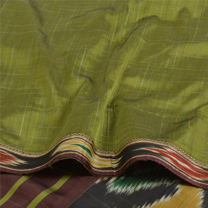 Sanskriti Vintage Saree 10% Pure Silk Green Patan Patola Peacock Handwoven Ikat Saree Sari 5 Yard Craft Fabric For Upcycled Sarongs,