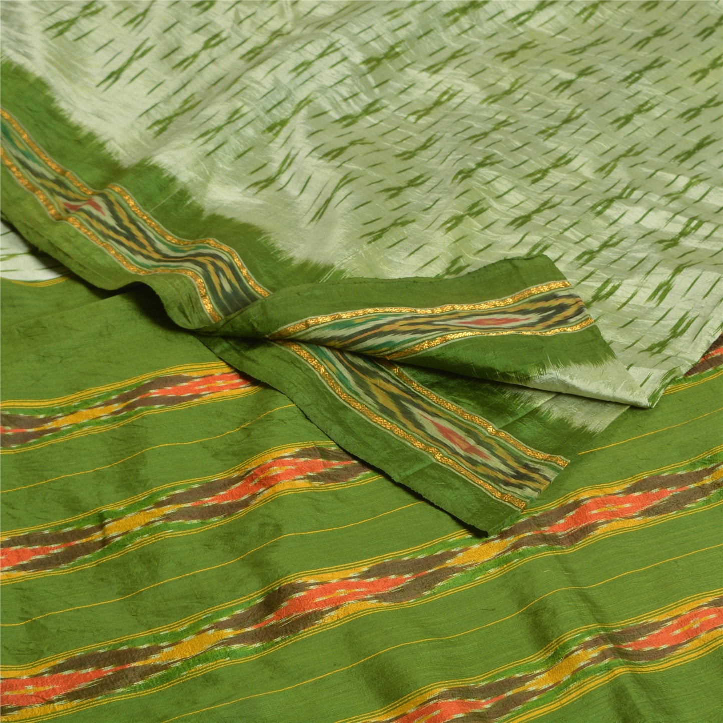 Sanskriti Vintage Green Pochampally Sarees Pure Silk Woven Ikat Sari Soft Fabric