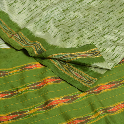 Sanskriti Vintage Green Pochampally Sarees Pure Silk Woven Ikat Sari Soft Fabric