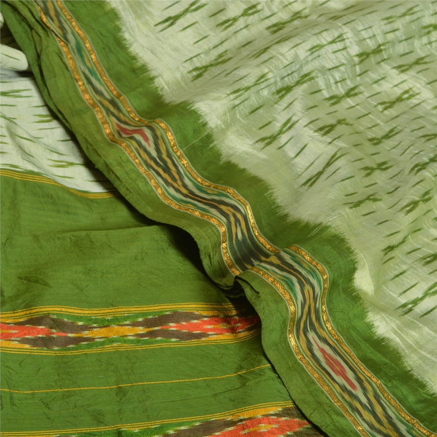 Sanskriti Vintage Green Pochampally Sarees Pure Silk Woven Ikat Sari Soft Fabric