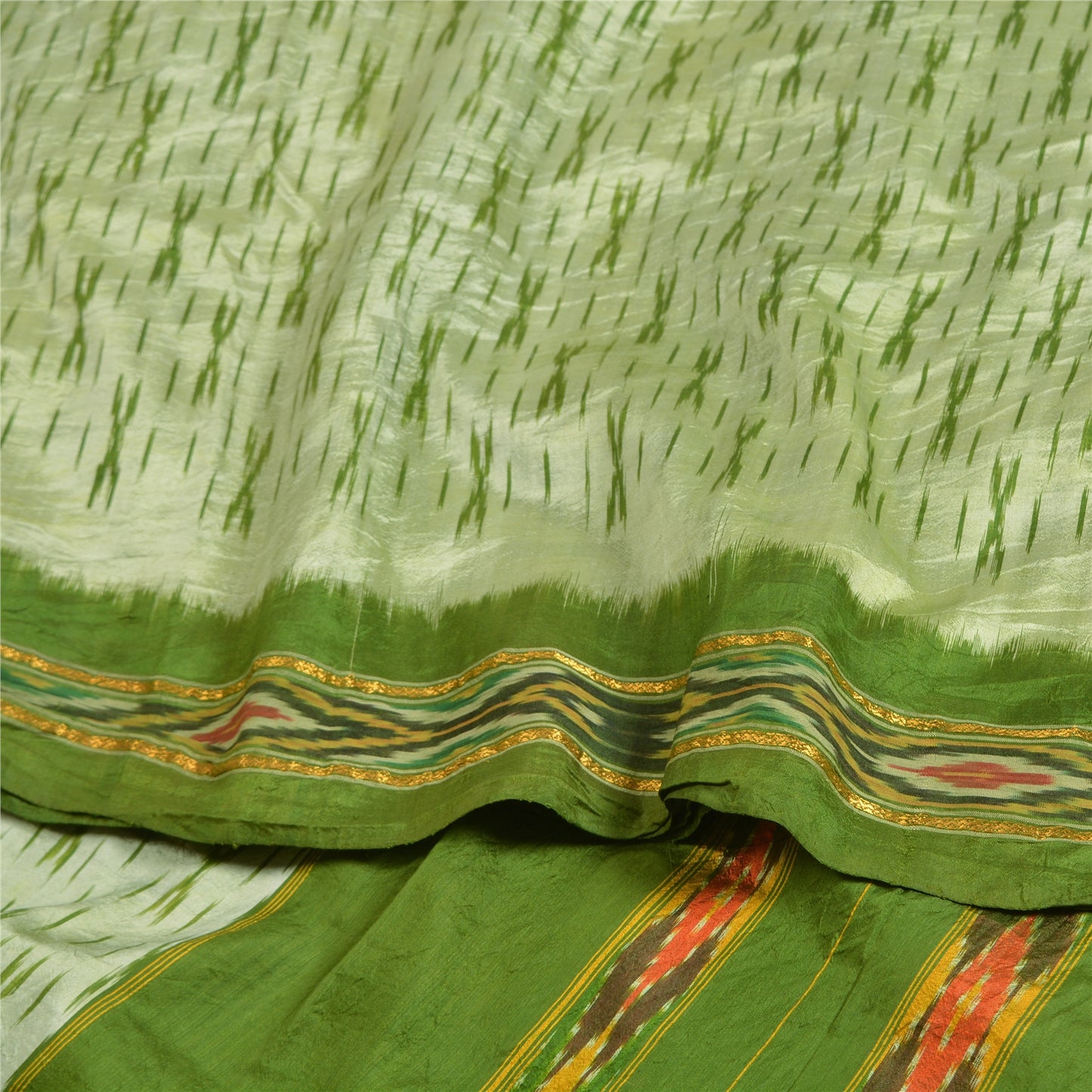 Sanskriti Vintage Green Pochampally Sarees Pure Silk Woven Ikat Sari Soft Fabric