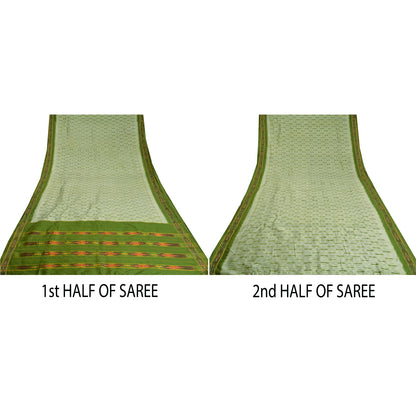 Sanskriti Vintage Green Pochampally Sarees Pure Silk Woven Ikat Sari Soft Fabric