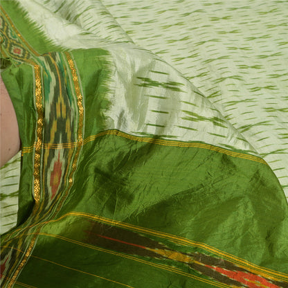 Sanskriti Vintage Green Pochampally Sarees Pure Silk Woven Ikat Sari Soft Fabric