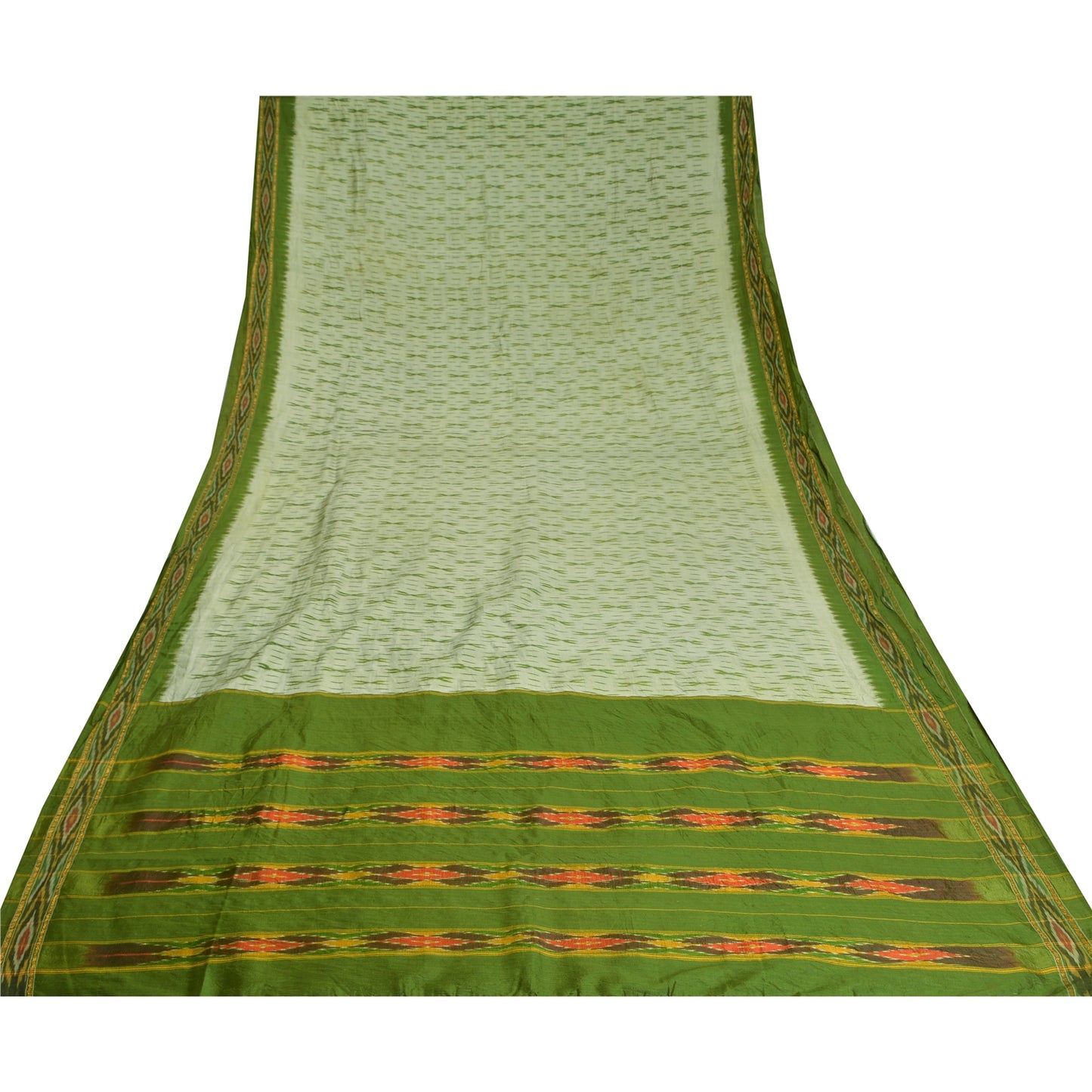 Sanskriti Vintage Green Pochampally Sarees Pure Silk Woven Ikat Sari Soft Fabric