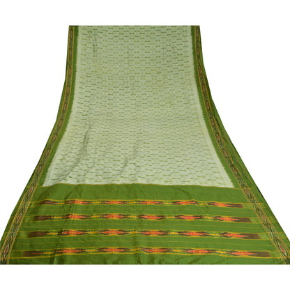 Sanskriti Vintage Green Pochampally Sarees Pure Silk Woven Ikat Sari Soft Fabric