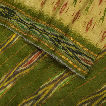 Sanskriti Vintage Golden-Green Pure Silk Saree Ikat Hand Woven Pochampally Sari