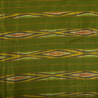 Sanskriti Vintage Golden-Green Pure Silk Saree Ikat Hand Woven Pochampally Sari