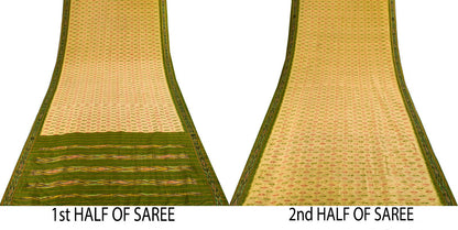 Sanskriti Vintage Golden-Green Pure Silk Saree Ikat Hand Woven Pochampally Sari