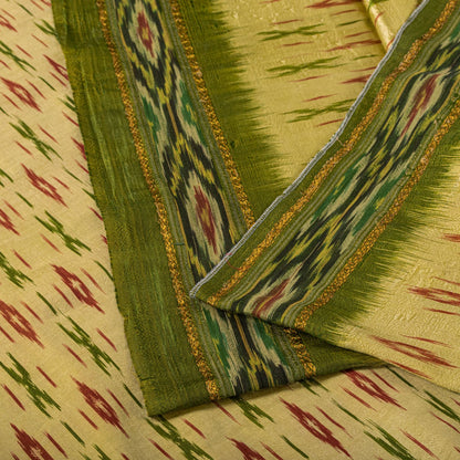 Sanskriti Vintage Golden-Green Pure Silk Saree Ikat Hand Woven Pochampally Sari