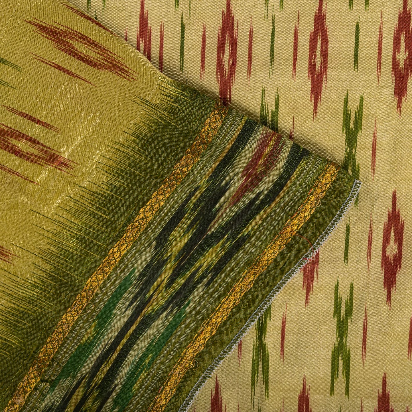 Sanskriti Vintage Golden-Green Pure Silk Saree Ikat Hand Woven Pochampally Sari