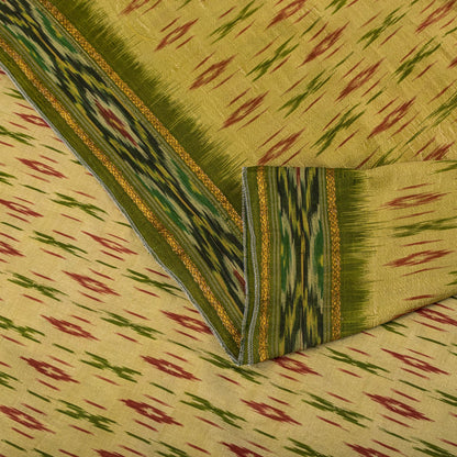 Sanskriti Vintage Golden-Green Pure Silk Saree Ikat Hand Woven Pochampally Sari