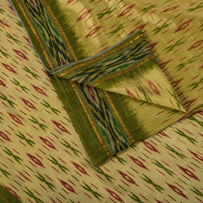 Sanskriti Vintage Golden-Green Pure Silk Saree Ikat Hand Woven Pochampally Sari