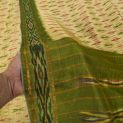 Sanskriti Vintage Golden-Green Pure Silk Saree Ikat Hand Woven Pochampally Sari