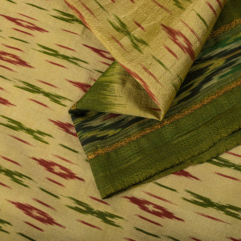 Sanskriti Vintage Golden-Green Pure Silk Saree Ikat Hand Woven Pochampally Sari