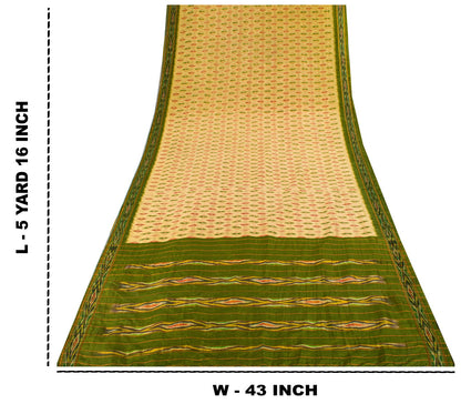 Sanskriti Vintage Golden-Green Pure Silk Saree Ikat Hand Woven Pochampally Sari