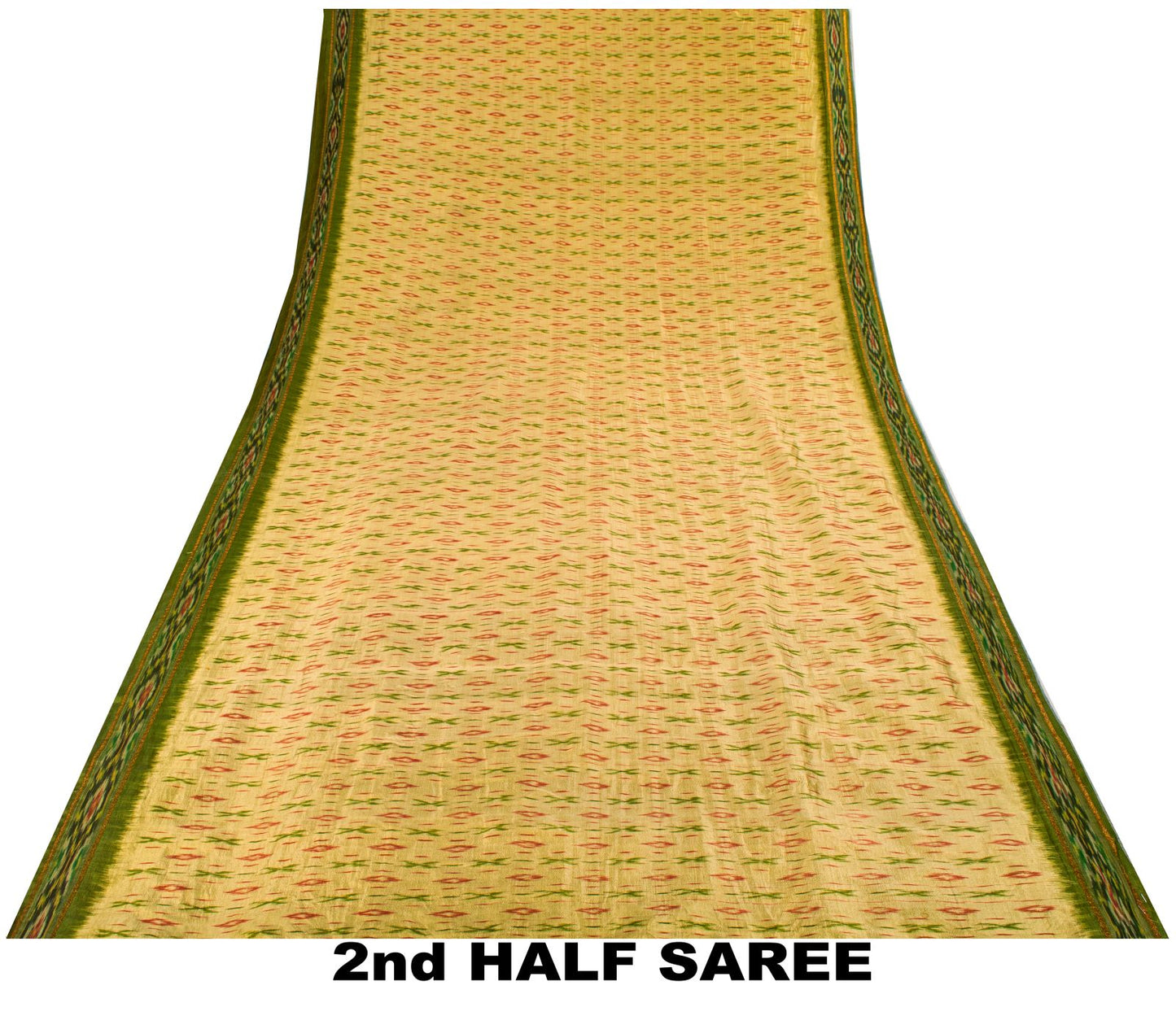 Sanskriti Vintage Golden-Green Pure Silk Saree Ikat Hand Woven Pochampally Sari