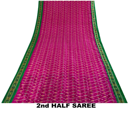 Sanskriti Vintage Pink 100%Pure Silk Saree Ikat Hand Woven Pochampally 6+Yd Sari