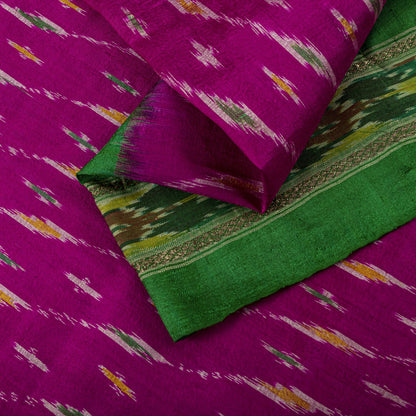 Sanskriti Vintage Pink 100%Pure Silk Saree Ikat Hand Woven Pochampally 6+Yd Sari