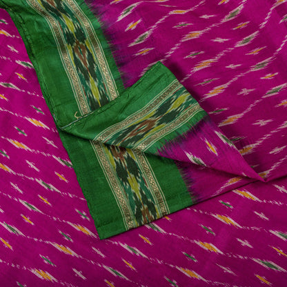 Sanskriti Vintage Pink 100%Pure Silk Saree Ikat Hand Woven Pochampally 6+Yd Sari