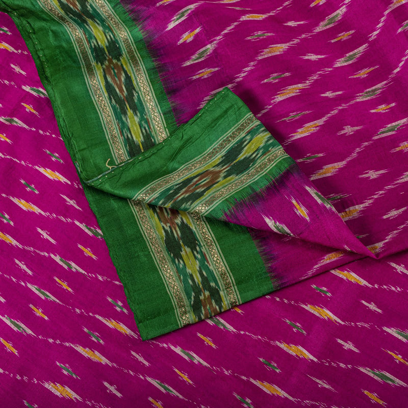 Sanskriti Vintage Pink 100%Pure Silk Saree Ikat Hand Woven Pochampally 6+Yd Sari