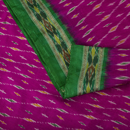 Sanskriti Vintage Pink 100%Pure Silk Saree Ikat Hand Woven Pochampally 6+Yd Sari
