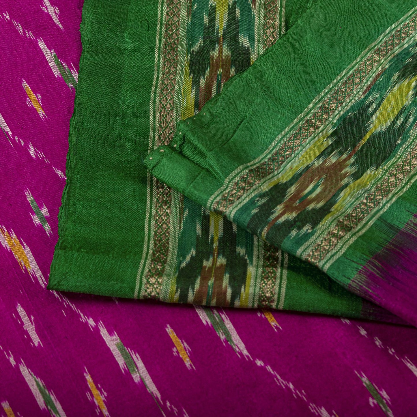 Sanskriti Vintage Pink 100%Pure Silk Saree Ikat Hand Woven Pochampally 6+Yd Sari