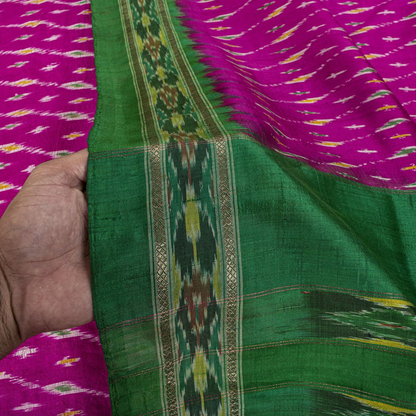 Sanskriti Vintage Pink 100%Pure Silk Saree Ikat Hand Woven Pochampally 6+Yd Sari