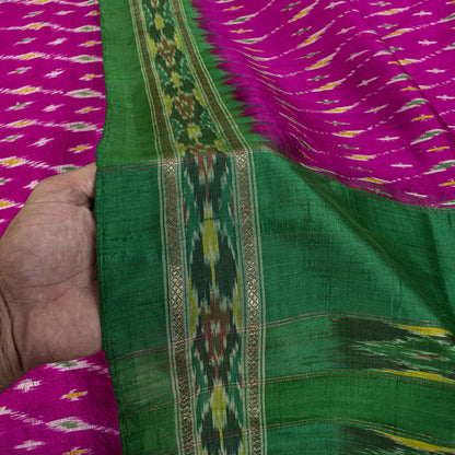 Sanskriti Vintage Pink 100%Pure Silk Saree Ikat Hand Woven Pochampally 6+Yd Sari