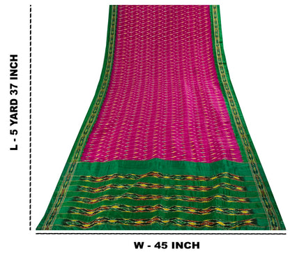 Sanskriti Vintage Pink 100%Pure Silk Saree Ikat Hand Woven Pochampally 6+Yd Sari