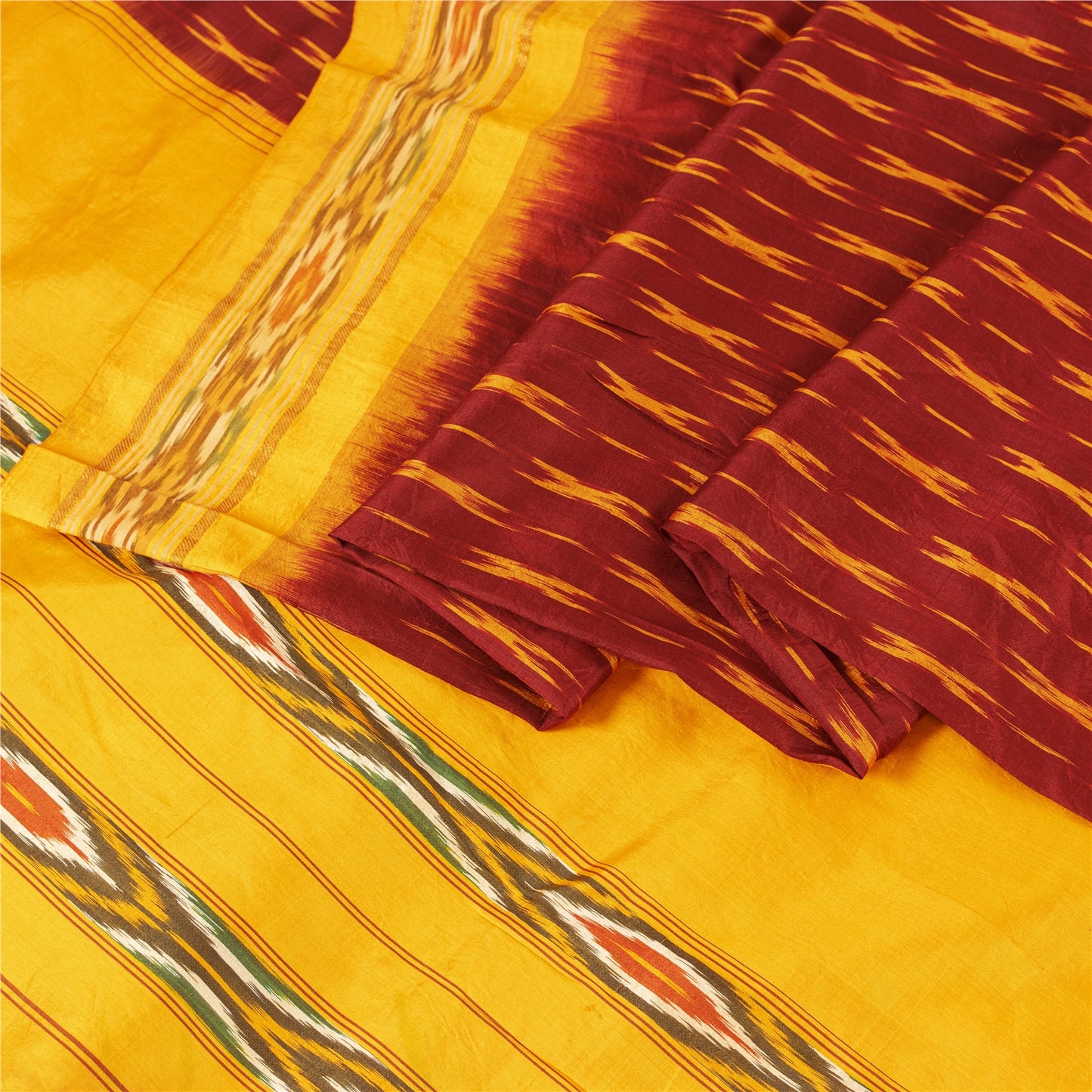 Sanskriti Vintage Red Ikat Woven Pochampally Sarees Pure Silk Sari Craft Fabric