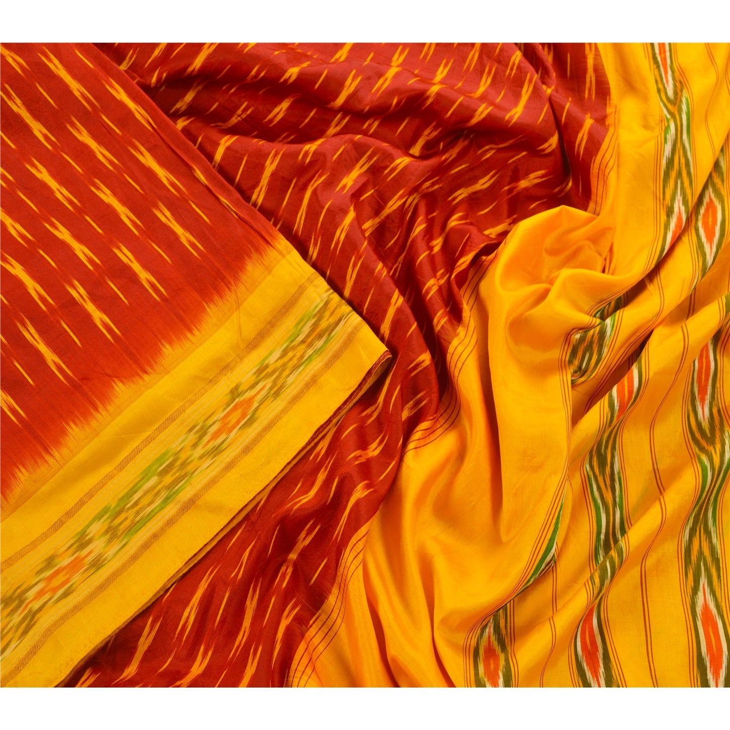 Sanskriti Vintage Red Ikat Woven Pochampally Sarees Pure Silk Sari Craft Fabric