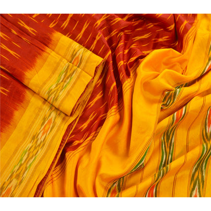 Sanskriti Vintage Red Ikat Woven Pochampally Sarees Pure Silk Sari Craft Fabric