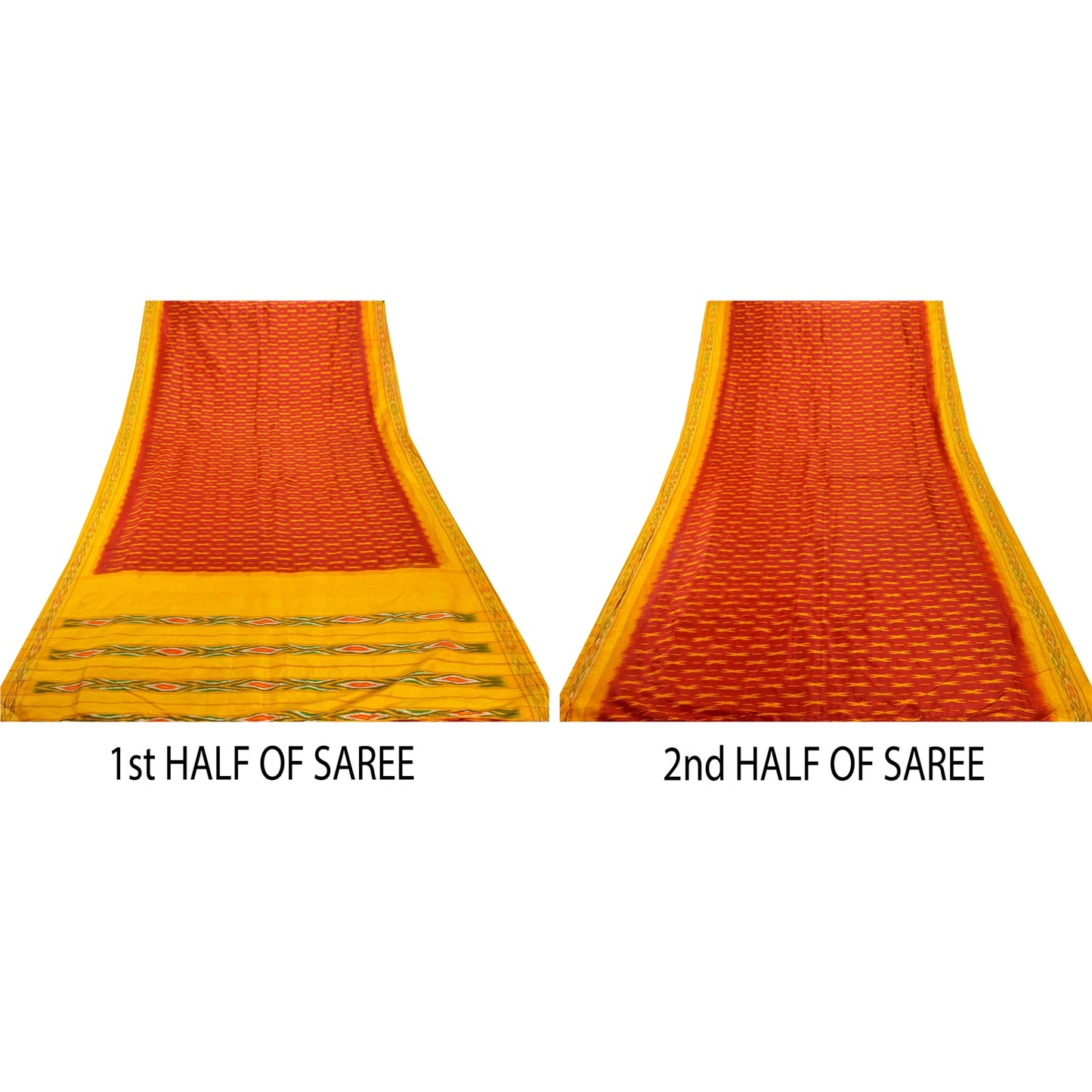 Sanskriti Vintage Red Ikat Woven Pochampally Sarees Pure Silk Sari Craft Fabric