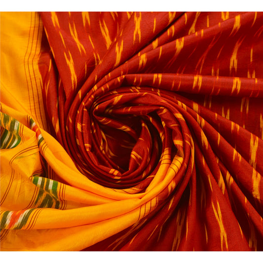 Sanskriti Vintage Red Ikat Woven Pochampally Sarees Pure Silk Sari Craft Fabric