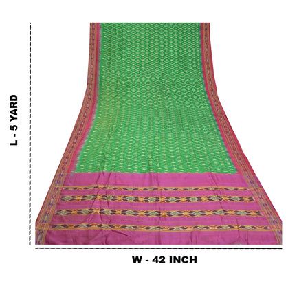 Sanskriti Vintage Sarees Green Pochampally IkatWoven Pure Silk Sari Craft Fabric