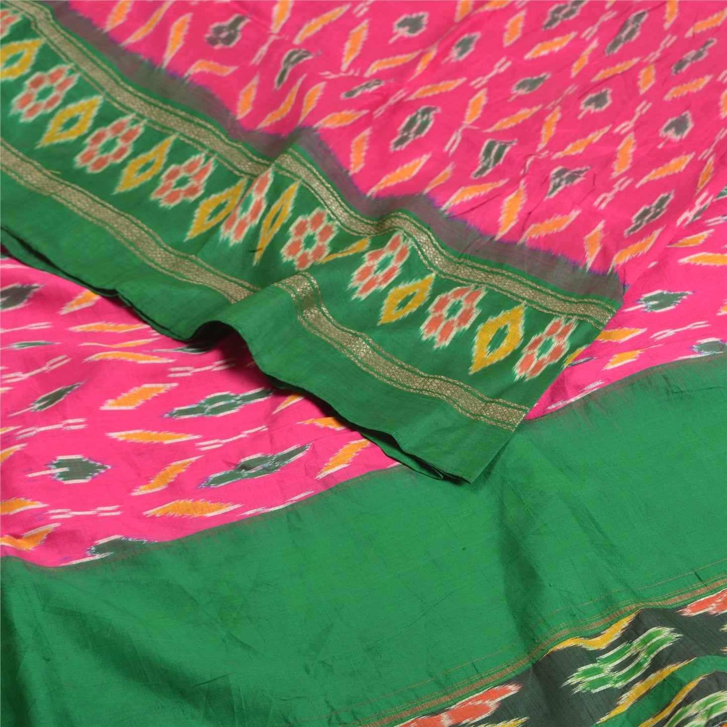 Sanskriti Vintage Pochampally Pink Ikat Woven Sarees Pure Silk Sari Craft Fabric