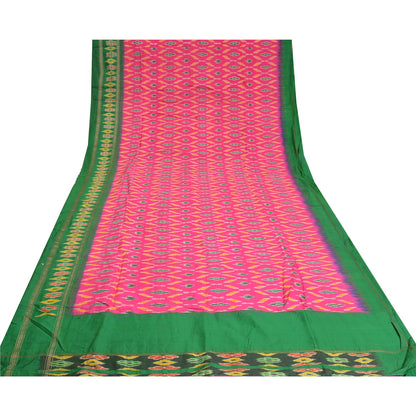 Sanskriti Vintage Pochampally Pink Ikat Woven Sarees Pure Silk Sari Craft Fabric