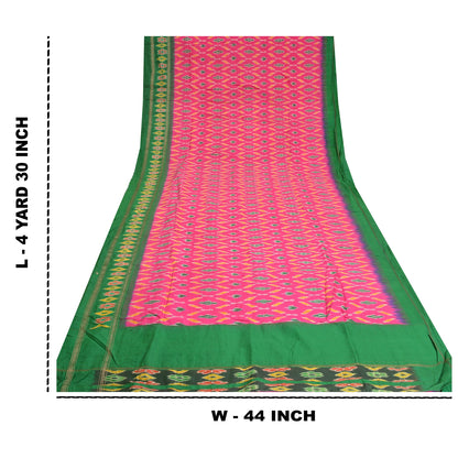 Sanskriti Vintage Pochampally Pink Ikat Woven Sarees Pure Silk Sari Craft Fabric