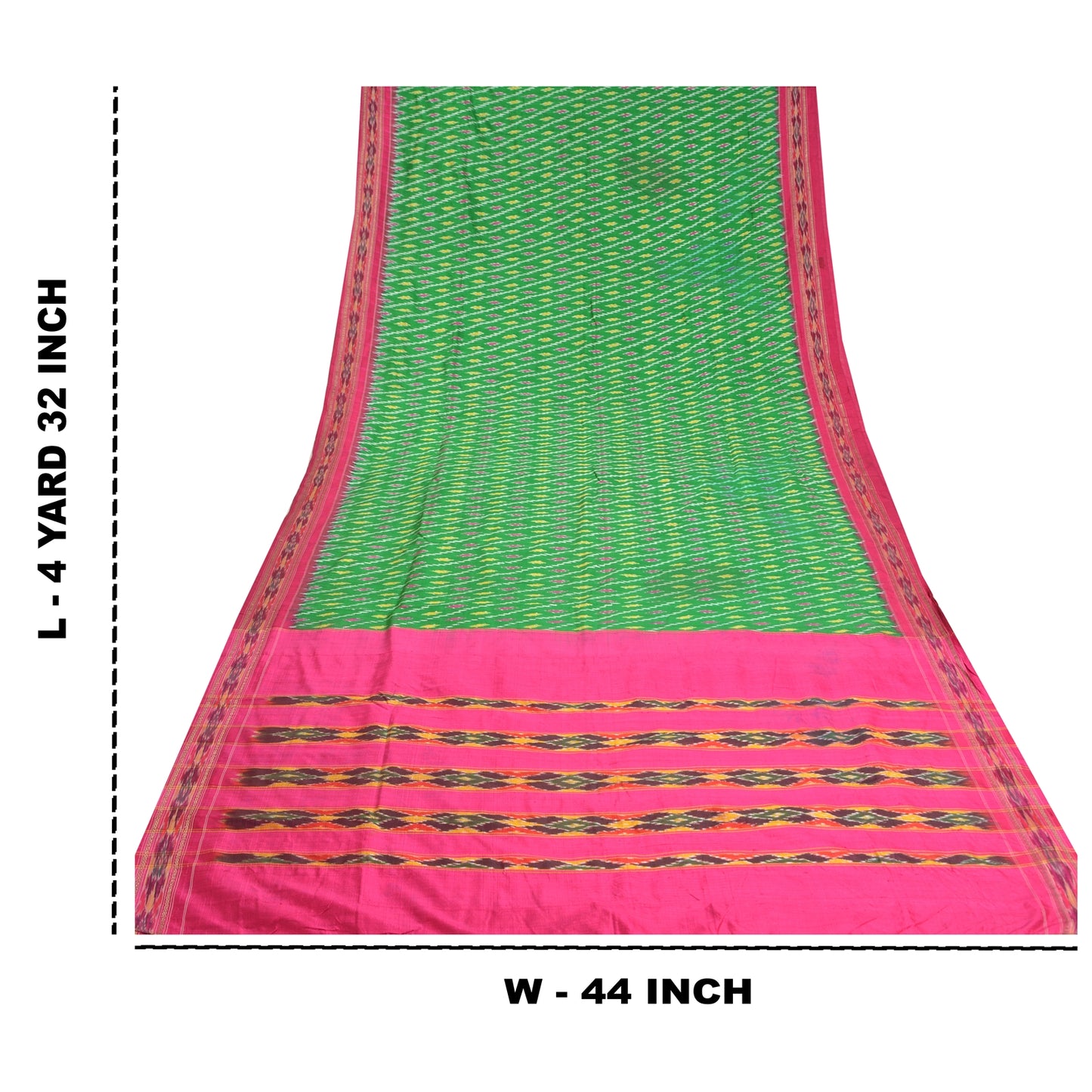 Sanskriti Vintage Sari 100% Pure Silk Green & Pink Pochampally Hand Woven Ikat Sarees 5Yd Craft Fabric Decor, Women Floral Outfit, Scrap
