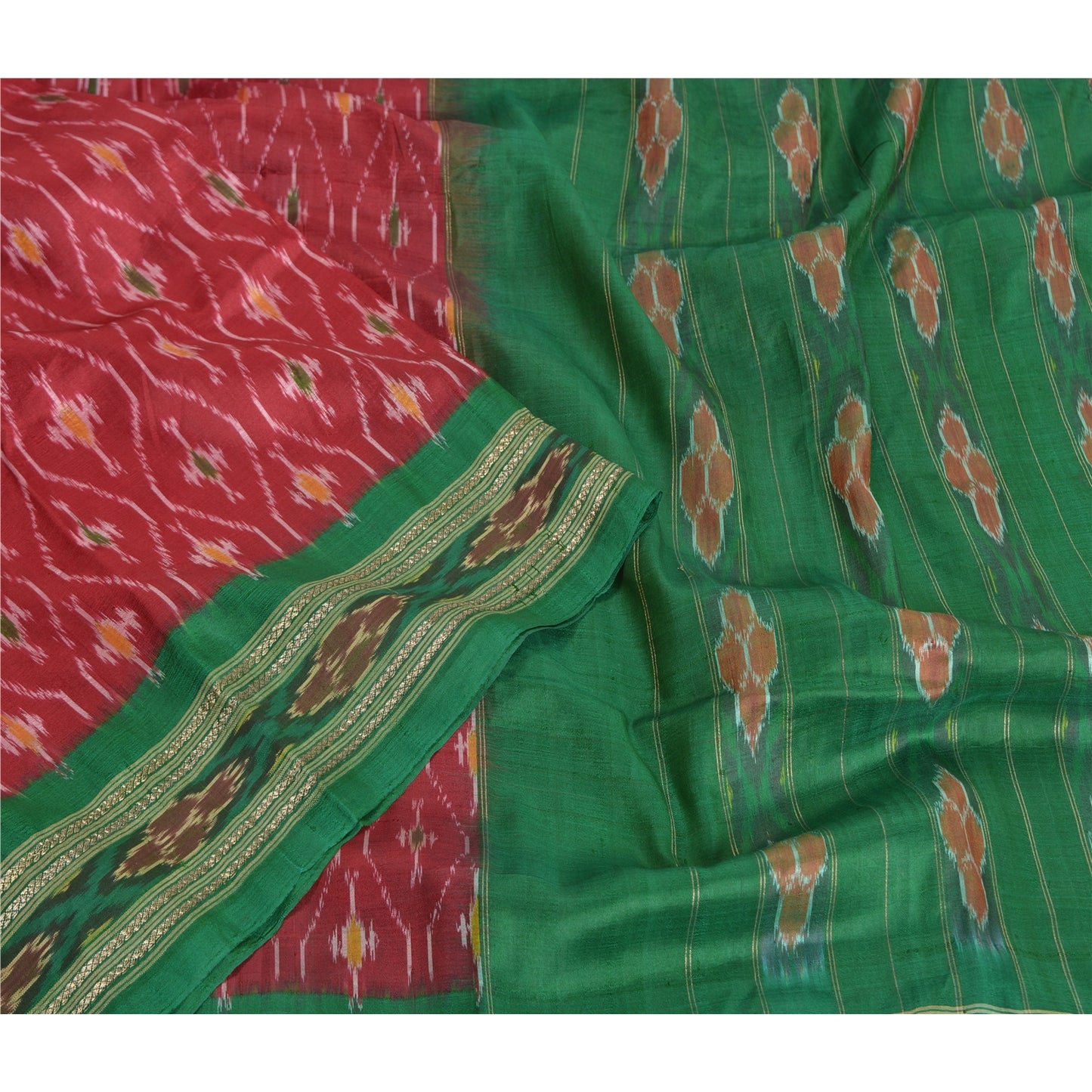 Sanskriti Vintage Red Ikat Woven Sambhalpuri Sarees Pure Silk 5+YD Ethnic Sari