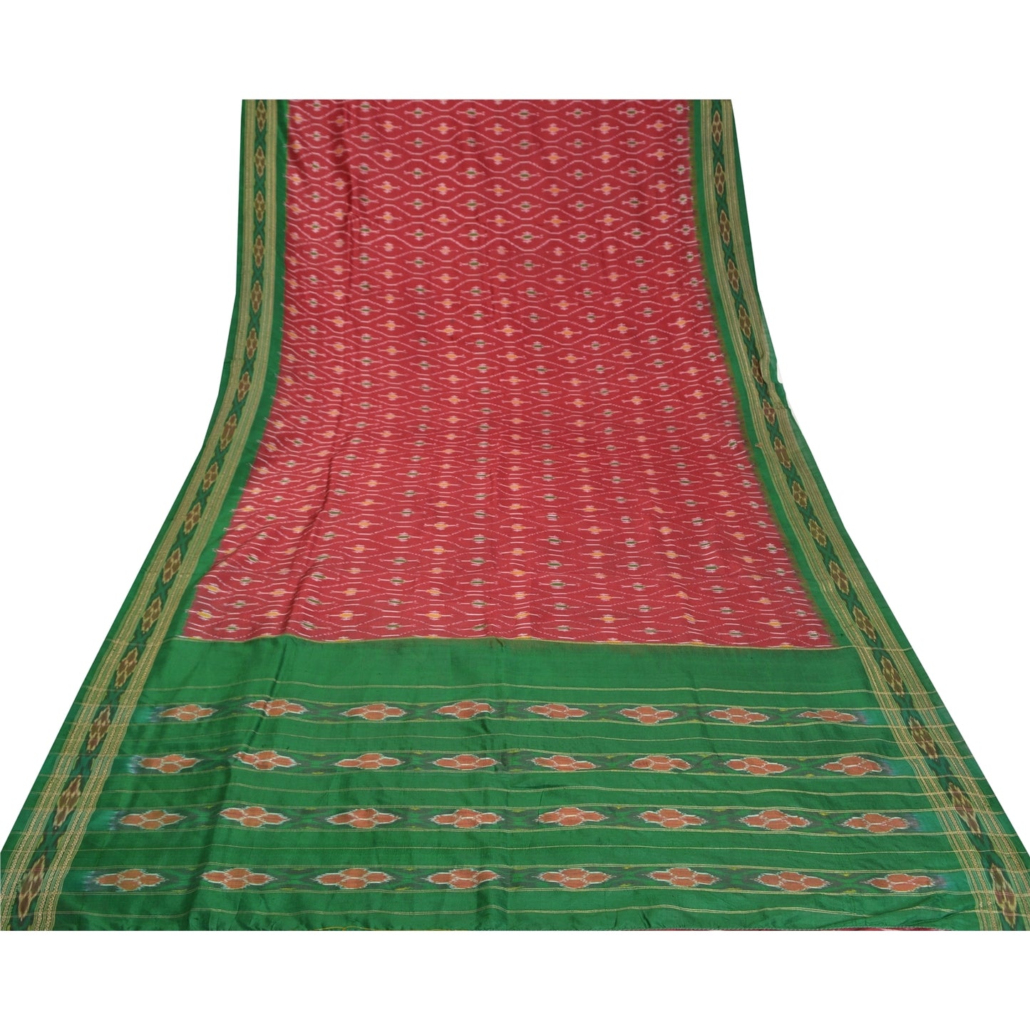 Sanskriti Vintage Red Ikat Woven Sambhalpuri Sarees Pure Silk 5+YD Ethnic Sari