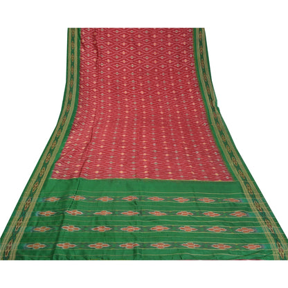 Sanskriti Vintage Red Ikat Woven Sambhalpuri Sarees Pure Silk 5+YD Ethnic Sari