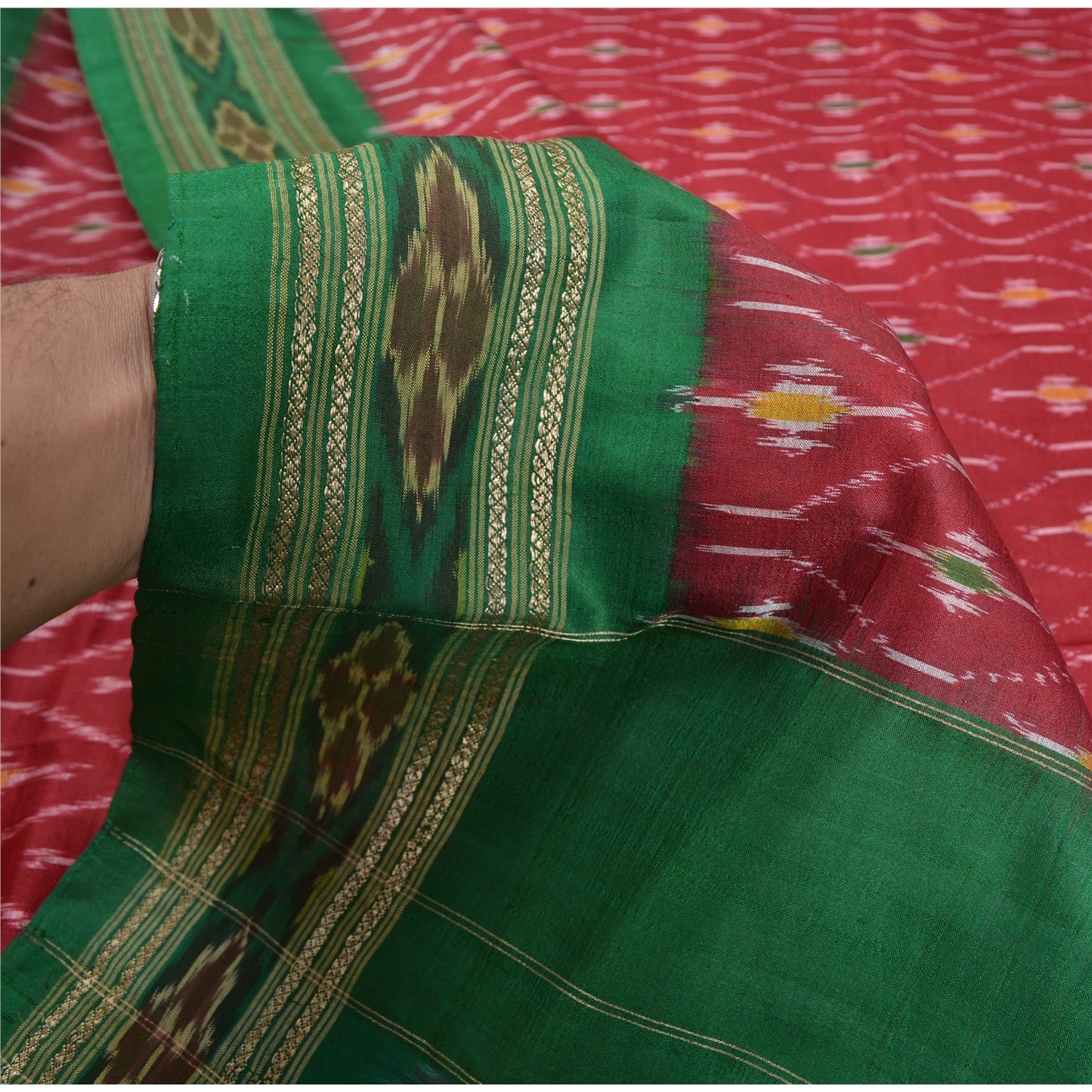 Sanskriti Vintage Red Ikat Woven Sambhalpuri Sarees Pure Silk 5+YD Ethnic Sari