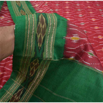 Sanskriti Vintage Red Ikat Woven Sambhalpuri Sarees Pure Silk 5+YD Ethnic Sari