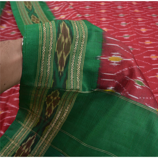 Sanskriti Vintage Red Ikat Woven Sambhalpuri Sarees Pure Silk 5+YD Ethnic Sari