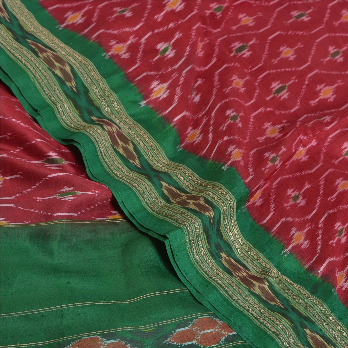 Sanskriti Vintage Red Ikat Woven Sambhalpuri Sarees Pure Silk 5+YD Ethnic Sari