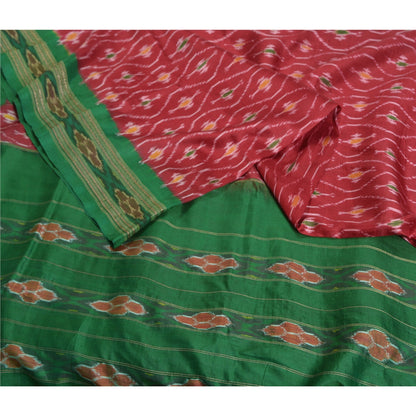 Sanskriti Vintage Red Ikat Woven Sambhalpuri Sarees Pure Silk 5+YD Ethnic Sari